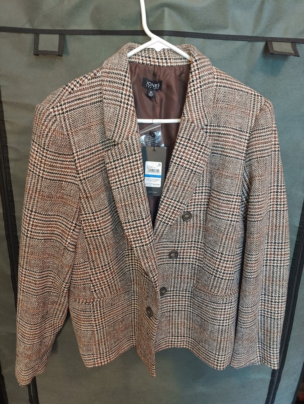 Jones New York Brown and Cream Glen Plaid Sport Coat